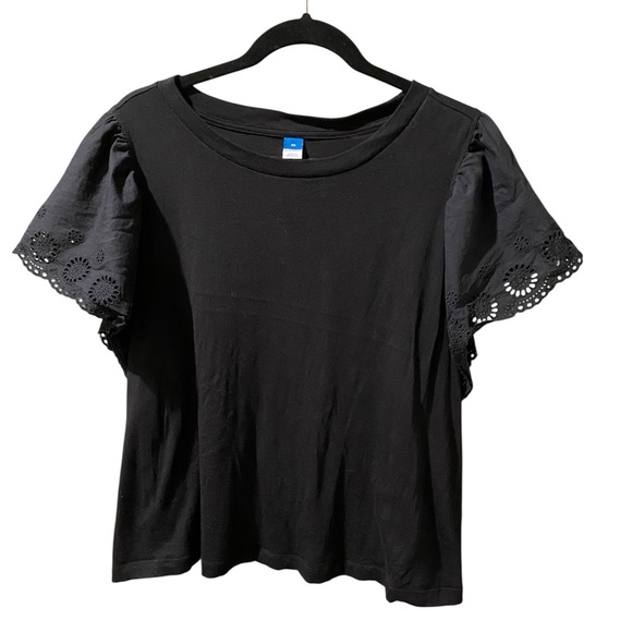 Old Navy Tops - Old Navy Black Flowy Eyelet Sleeve Top Size 2X